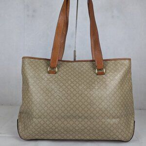 Authentic Celine Beige Macadam Coated Canvas/Leather Tote Bag